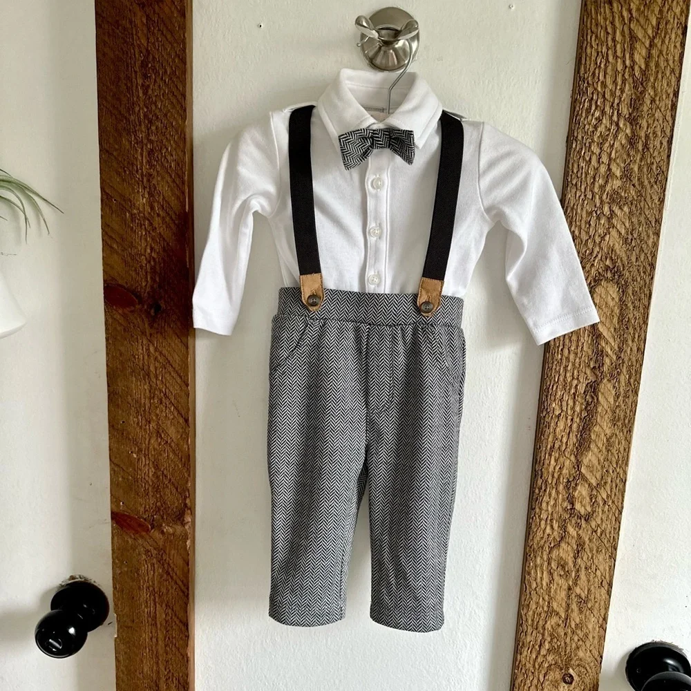 New Koala Baby Boutique Baby Boy Formal Gentlemen’s Suspender Outfit 0-3 Months